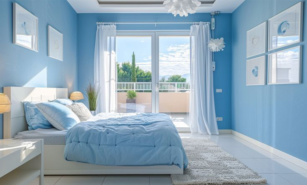 ترکیب رنگ آبی روشن و سفید برای اتاق خواب دخترانه - فروشگاه نیوکالر